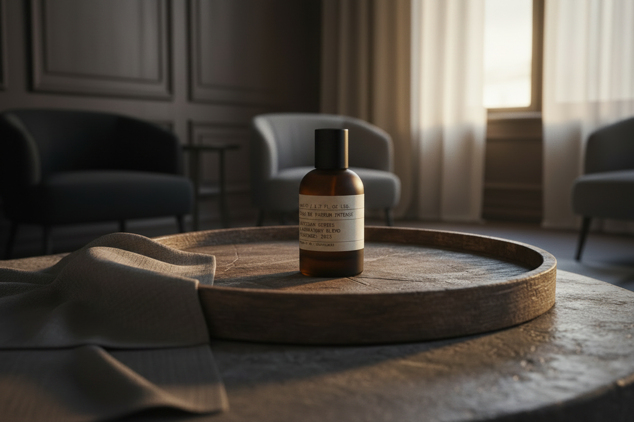 Perfume on Wooden Tray Interior Scene